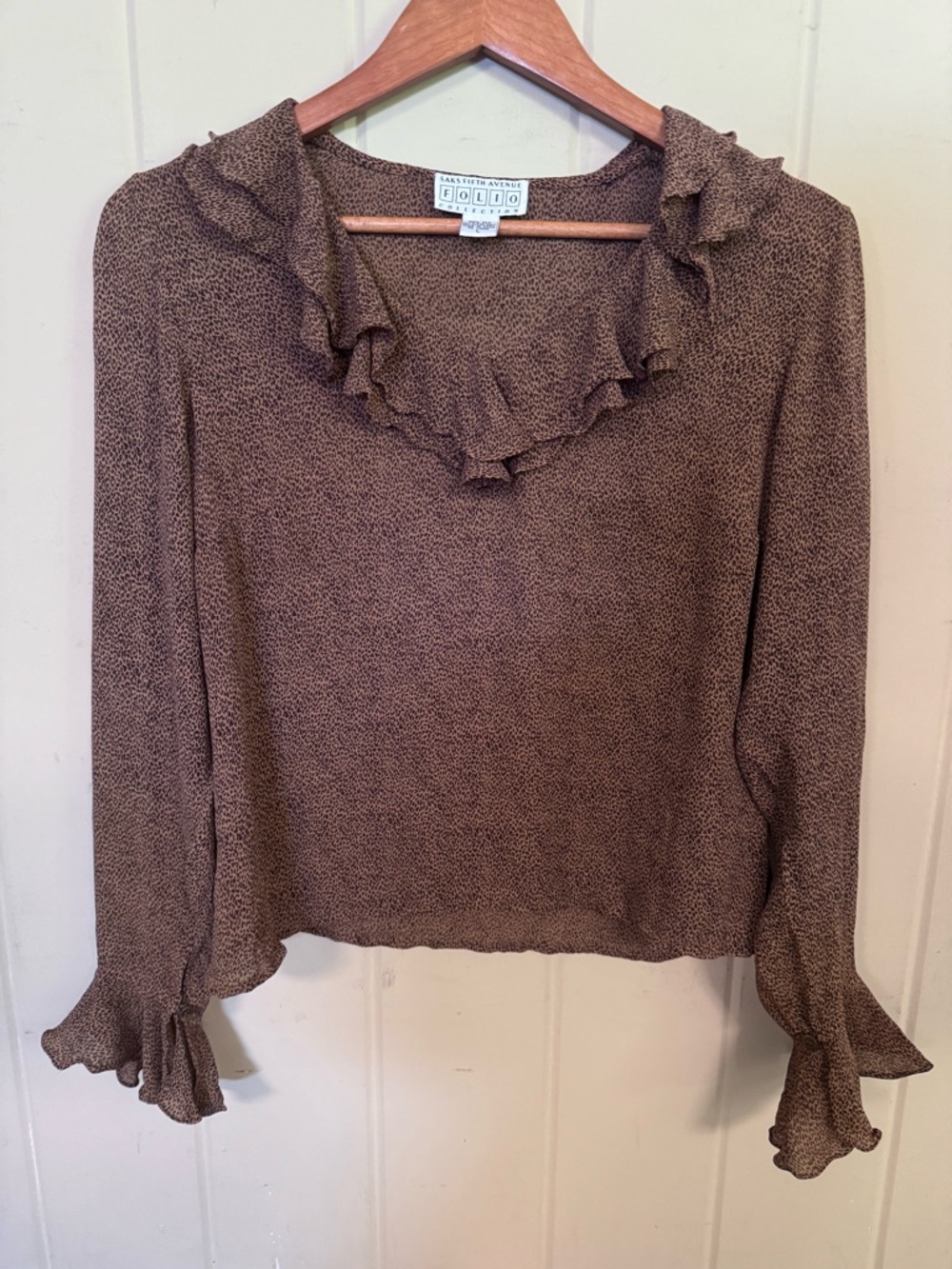 Vintage Saks Fifth Avenue Leopard Print Blouse 100% Silk